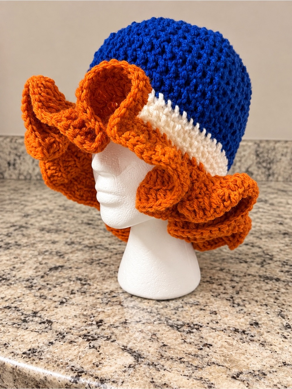 Handmade Crochet Ruffled Hat - NY Knicks Inspired